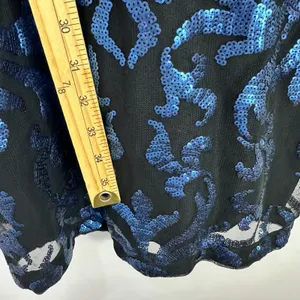 The Limited Cocktail Dress‎ Womens 6 Black Blue Sequin Damask Mesh Illusion Neck thumbnail 4