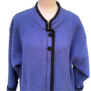 Icelandic Design Coat L Blue Boiled Wool Zip Button Trim Pocket Nordic Winter thumbnail 3