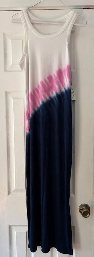 Electric & Rose Ribbed Tank Maxi Dress Tie Dye Pink‎ Navy White Large NWT thumbnail 1