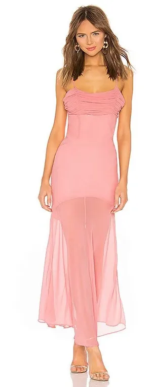 Revolve Privacy Please Mira Maxi Dress Ruched Sleeveless Gown Mauve Pink LRG thumbnail 1