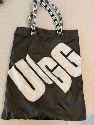 UGG Black Ripstop Nylon Packable Tote Bag White Logo‎ Branded Handles Shopper thumbnail 1