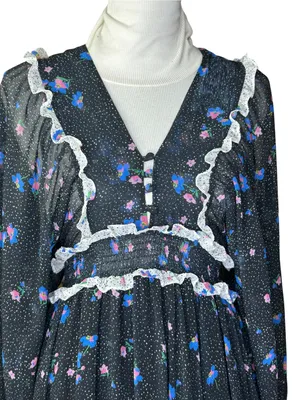 New Anthropologie Alders’ ruffle tiered dress size 0 polka dot chiffon maxi navy thumbnail 2