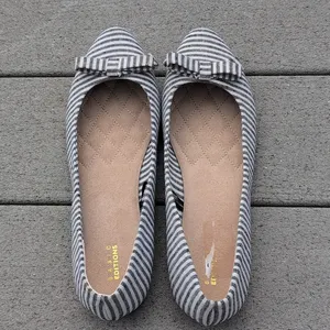 Basic Edition Striped Bow Flats | Striped Ballet Flats With Bow Blue Size 10 thumbnail 6
