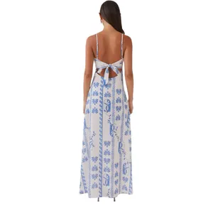 Peppermayo Maxi Dress Blue White Floral Tie Front Cutout NWT Size US 2 Boho thumbnail 2
