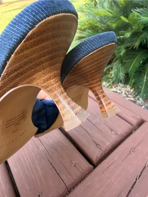 Ann Taylor Denim Blue Knotted Kitten Heel Mule Sandals Size 9 thumbnail 7