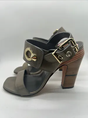 Fendi Auth Taupe Leather Block Heel Slingback Sandals Shoes **Size 37/US 7**🔥🔥 thumbnail 5