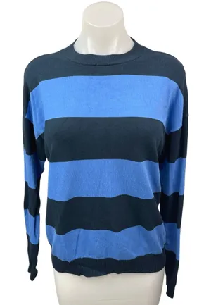 Edikted Navy Blue Striped Colorblock Crew Neck Pullover Sweater Top Size XS/S thumbnail 1