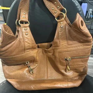 Steven by Steve Madden Brown genuineLeather Bag with Gold hardware and zippers thumbnail 3