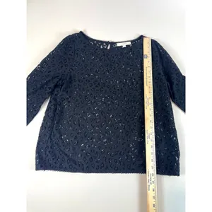 LOFT Black Lace Sheer Long‑Sleeve Top Size L thumbnail 5