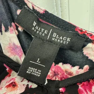 White House Black Market Floral Ruched V-Neck Tank Top Black Pink Size Large thumbnail 6