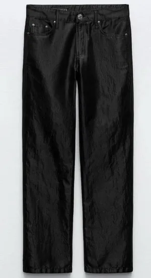 Zara Nwt Satin Effect Shiny Metallic Mid Waist Straight Leg Pants 4 thumbnail 4