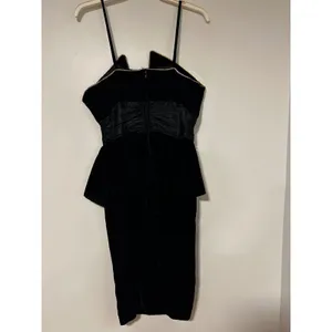 Vintage Night Way Black Velvet Peplum Dress Rhinestone Bow Halter 80s Glam 12 thumbnail 11