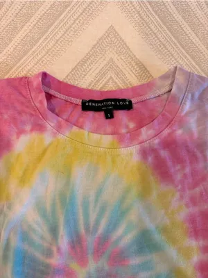Generation Love Pastel Rainbow Tie-Dye Knotted Hem Crew Neck T-Shirt Size Small thumbnail 3
