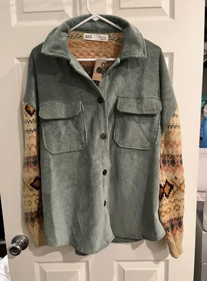 BKE Pieced Corduroy Shacket sea foam multi size medium thumbnail 1