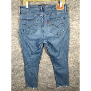 Women's LEVI'S 721 High Rise Skinny Cropped Jeans Size 32 Zip Blue Fringe‎ thumbnail 6