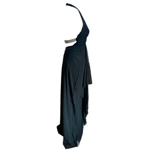 Cache Vintage Y2K Black Backless Formal Dress Rhinestone Halter Gown Prom Hoco thumbnail 6