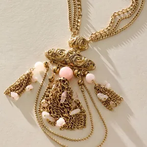 NWT Free People Catriona Layer Necklace in Rose Quartz thumbnail 5
