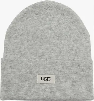 UGG Winter Soft Heather Gray Ribbed Knit Cuff Logo Beanie OS NWT thumbnail 1