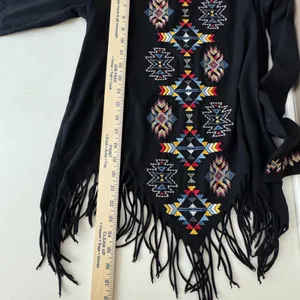 Savanna Jane Womens‎ Small Black Southwestern Embroidered Fringe Hem Top Blouse thumbnail 10