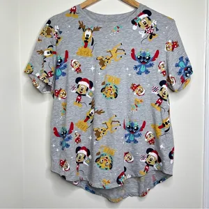 Disney 100 Character Christmas Shirt Sleeve T Shirt Juniors XXL Gray Stitch thumbnail 1