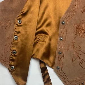 Northwest Territory size large leather embroidered vest Gold retro 90s grandpa thumbnail 9