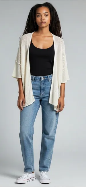 S POL Cream Open-Front Knit Cardigan thumbnail 1