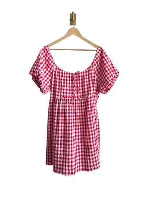 Petal + Pup Dorothea Gingham Mini Dress Red White Smocked Large thumbnail 5