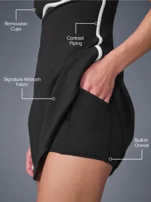 Alo Yoga Airbrush Streamlined Dress in black with white contrast piping Size XS thumbnail 3