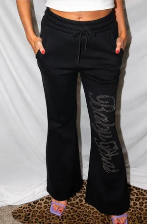Iconic Y2K Baby Phat sweatpants in black with rhinestones thumbnail 1