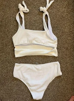 SheIn White high waisted 2 piece swimsuit thumbnail 4