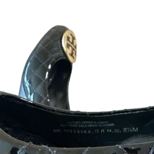 Tory Burch Quinn Quilted Patent Wedge Pumps‎ Black Gold Logo Size 8.5 thumbnail 8