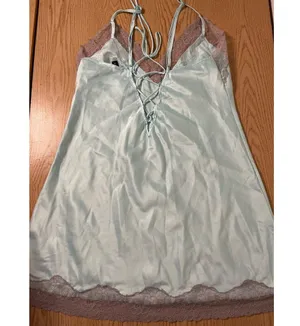 Womens Venus Lacey Silky Satiny Chemise Night Gown Stretchy Baby Blue Medium thumbnail 3