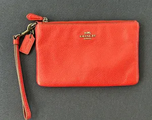 ✨ Coach Polished Pebble Leather Small Wristlet in Bright Red ✨ thumbnail 1