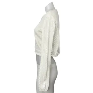 Edikted White Ivory Cable Knit Long Sleeve Crop Button Up Cardigan Sweater Top S thumbnail 3