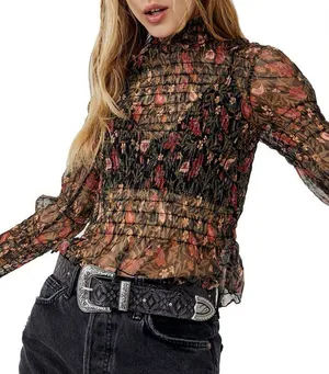 Free people Hello There Smocked Crop Top floral mesh size large thumbnail 1