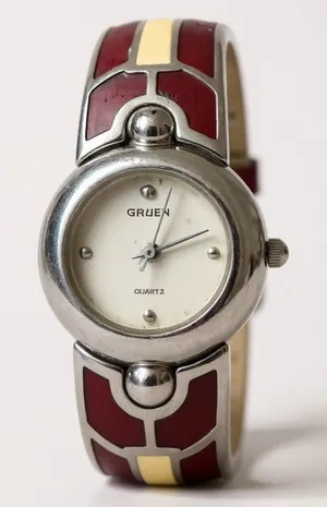 Gruen‎ Quartz Bangle Watch Red and Silver Tone Stylish Womens Jewelry thumbnail 1