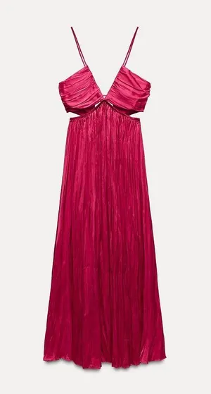 Zara dress maxi boho pleated satin flowy summer vacation wedding evening thumbnail 10