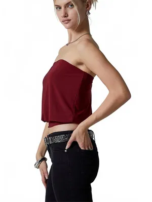 Pacsun Third Charm Penelope Strapless Bubble Tube Top NWT Burgundy Small thumbnail 4