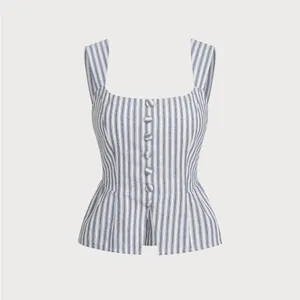 Rihoas Blue Striped Square Neck Tank Top thumbnail 5