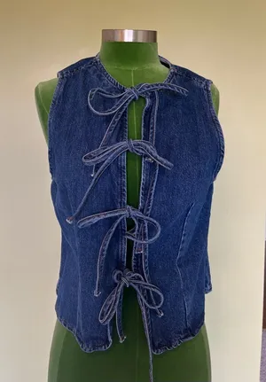 ASOS Denim Tie-Front Vest in Dark Blue thumbnail 1