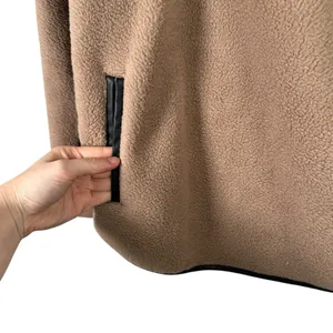 Abercrombie & Fitch Taupe Brown Sherpa Fleece Faux Leather Pullover Womens Small thumbnail 5