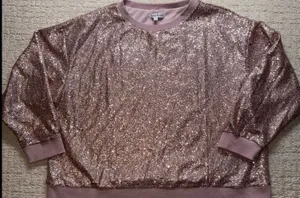 See And Be Seen Sequin Sweatshirt Women Large Rose Gold Sparkly Party Top thumbnail 1