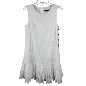 Tommy Hilfiger Shift Dress Womens 4‎ White New Smocked Ruffle Hem Sleeveless thumbnail 2