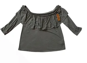 American Eagle Outfitters Green Off-Shoulder Ruffle Top thumbnail 1