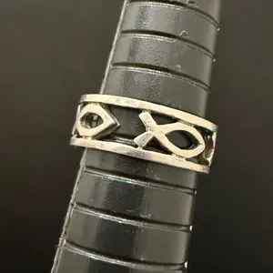 Vintage 925 Sterling Silver Ichthus Jesus Fish Eternity Band Ring Size 6.5 thumbnail 7