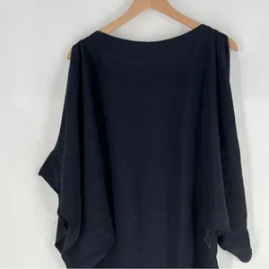Free People Navy Blue Floral Beaded Embroidered Chiffon Dolman‎ Sleeve Dress M thumbnail 12