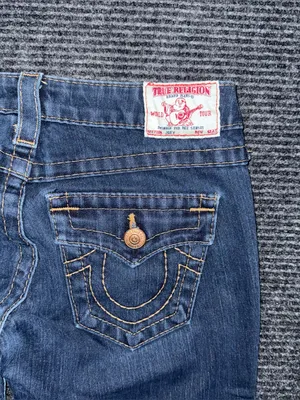RARE Vintage True Religion Low Rise Twisted Flare Jeans Sz 26 x 33 Dark Wash Y2K thumbnail 7