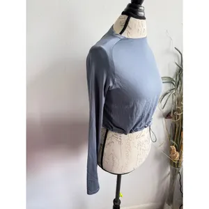 Gymshark Womens Seamless Long Sleeve Crop Top Steel Blue Drawstring B3A6H Size S thumbnail 3