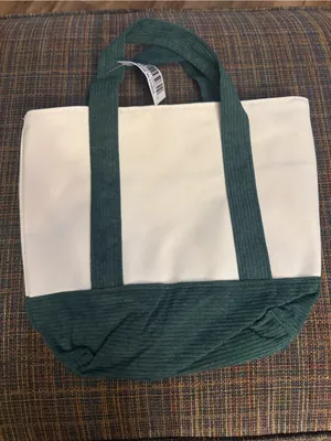 Kendra Scott Forest Green Corduroy and Cream Mini Tote thumbnail 3