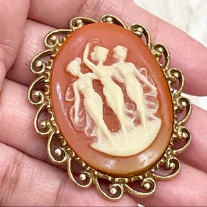 Vintage Unsigned Three Ladies Victorian Cameo Brooch thumbnail 5